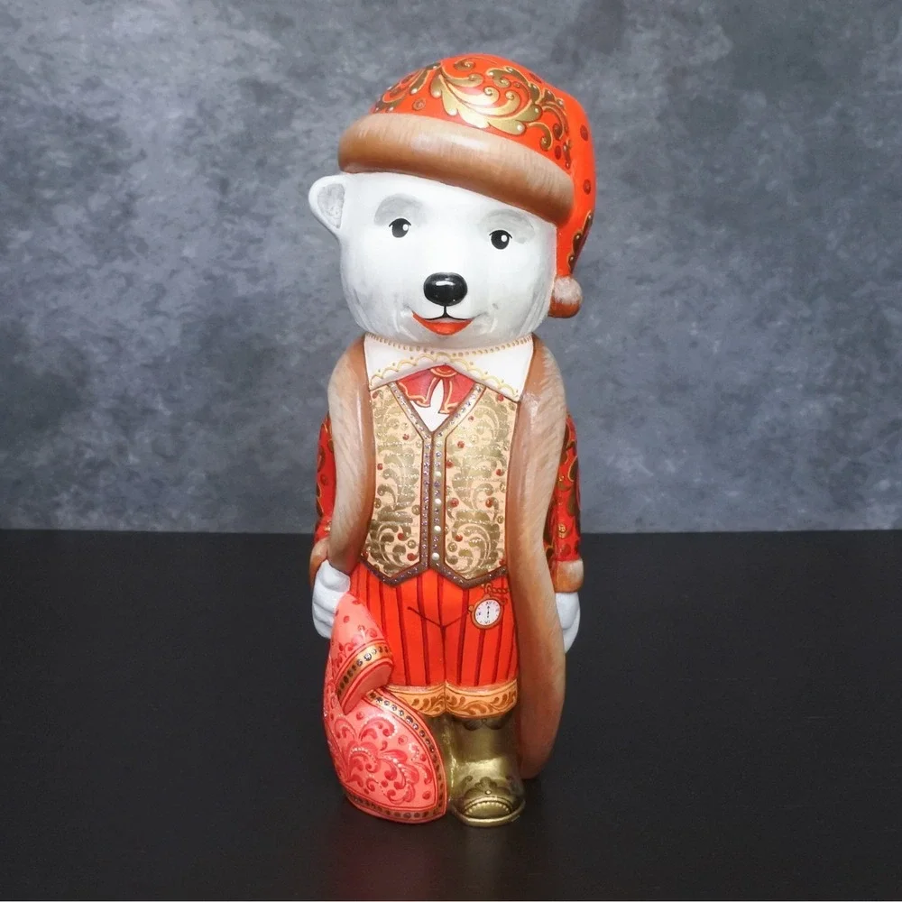 Signed Hand Carved Russian Polar Bear Father Frost Santa Christmas Figurine